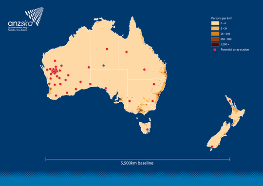 Potential SKA array station placement in Australia and New Zealand.