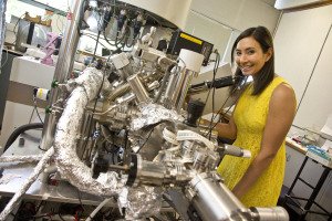 Michelle Dickinson with her lab equipment