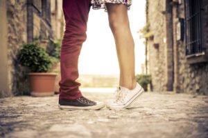 Young couple kissing outdor