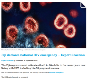 Screenshot of SMC website showing Fiji HIV national emergency declaration